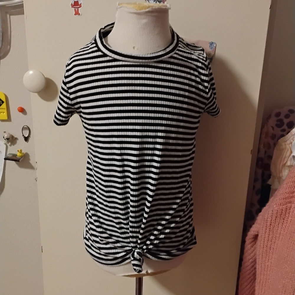 Occasion Black and White Striped Knot Tee